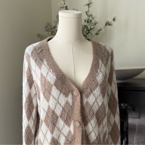 NWOT William Rast Argyle Patterned Brown and White Women's Sweater Size Large - Picture 7 of 9